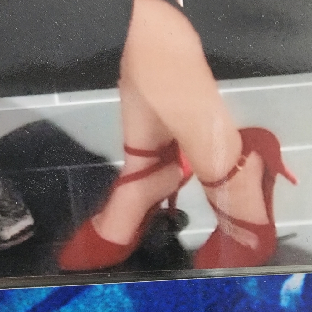 Bonnibell red velvet heels. Cross strap detail. Modest heel. Worn twice.